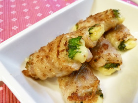 巻いてジュッ♪チーズを大葉と豚薄切り肉で